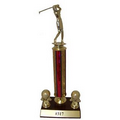 Single Holographic Column Two Trim Trophy - Cherry Wood Base - 8-1/2"